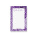 Personalized purple bachelorette notepad featuring a stylish stiletto pattern and girls night party stationery design.