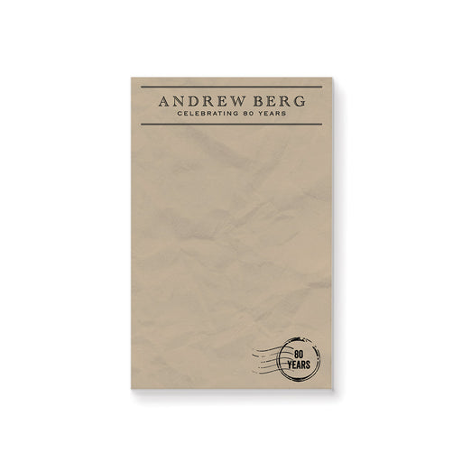 Vintage telegram-style personalized notepad with an “80 Years” stamp on brown paper design, adding a nostalgic, retro touch to everyday note-taking.