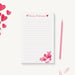 Personalized notepad featuring a soft watercolor hearts in pink and red.