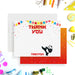 Personalized panda karate thank you card with colorful banner confetti design kids birthday party printed stationery with custom name
