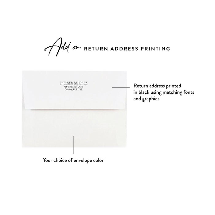 Optional return address printing example on a white envelope for personalized pastel gradient thank you cards.