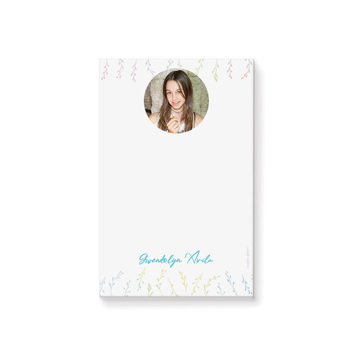Personalized pastel watercolor wildflower notepad with custom circular photo, custom name and large blank writing area
