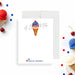 personalized patriotic ice cream thank you card with a red, white, and blue ice cream cone illustration, custom name, and festive 4th of July theme-front