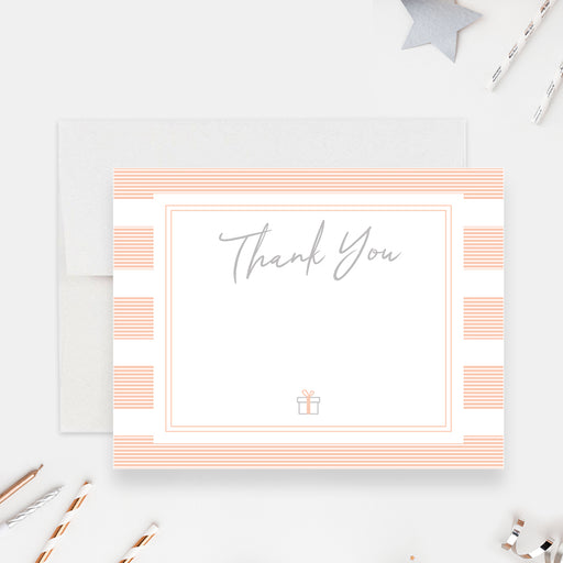 Personalized peach striped thank you note card for women or office use
