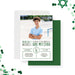 Personalized green Bar Mitzvah invitation with photo, name, and event details-front-back