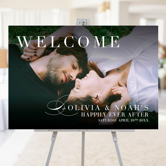 Personalized welcome sign with a couple's image for entrances and backdrops