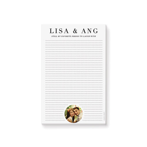 Personalized notepad with names featuring a couple’s picture