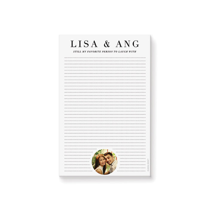 Personalized notepad with names featuring a couple’s picture