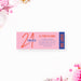 Pink 21 Forever birthday ticket invitation with orange lettering, navy blue Admit One panel, and personalized party details.
