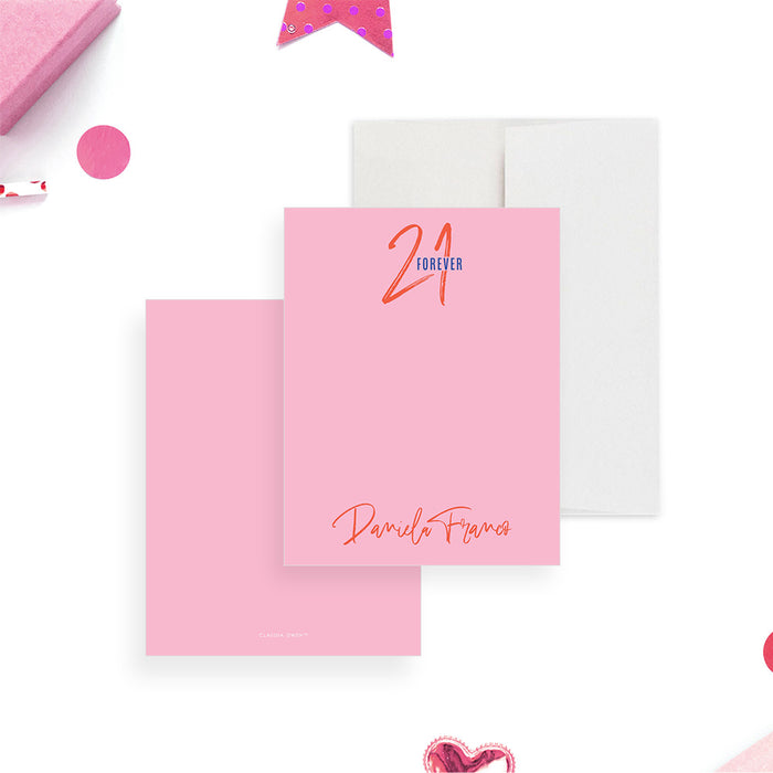 21 Forever Personalized Notecards, Forever Young Thank You Card, 21st Birthday Stationery