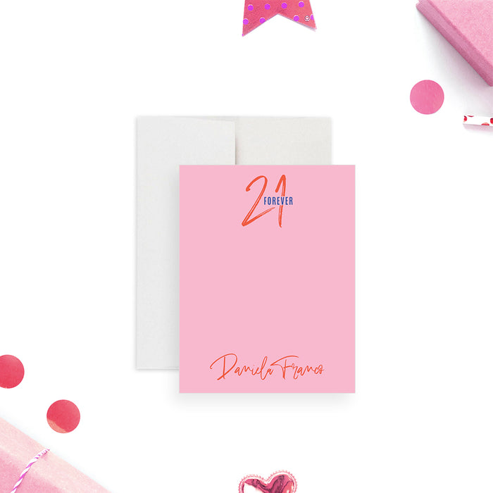 21 Forever Personalized Notecards, Forever Young Thank You Card, 21st Birthday Stationery
