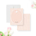 Personalized Pink Floral Bunny Note Cards. Front and matching pink patterned back shown with a white envelope.