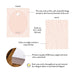 Product details graphic for personalized pink floral bunny note cards, showing front and back designs, A2 size, and matte cardstock.