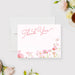 personalized pink floral thank you card with elegant script lettering, soft watercolor flowers, and blank space for a handwritten message-front-back