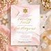 An elegant bat mitzvah invitation card with soft pink and gold watercolor design