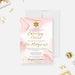 An elegant bat mitzvah invitation card with soft pink and gold watercolor design