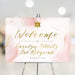 Pink and gold marble Bat Mitzvah welcome sign featuring Star of David, personalized event details, ideal for party entrance, reception, or photo backdrop.