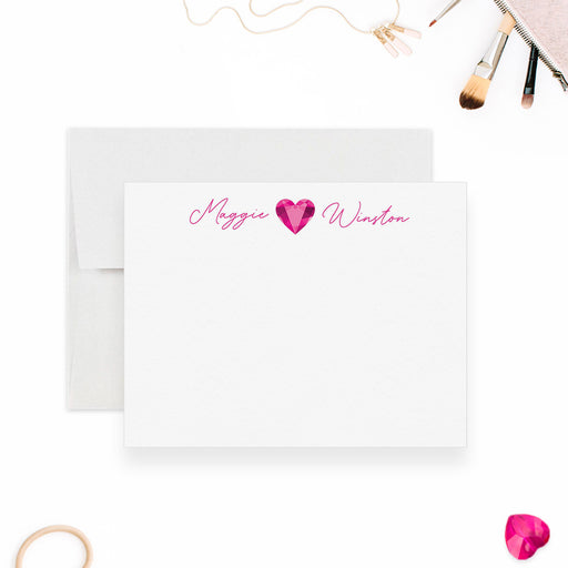 Personalized pink heart note card with custom name