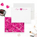 Personalized pink heart note card with custom name and matching faceted heart pattern printed stationery for women