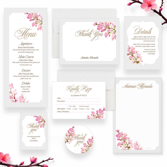 Personalized Pink Watercolor Floral Bat Mitzvah Invitation