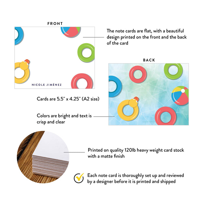 A2 note card specifications: 5.5 × 4.25 inches, double-sided printing and heavyweight 120 lb white matte cardstock.