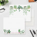 Personalized potted plant note card with watercolor greenery and a custom name, shown with white envelopes-front-back