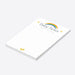 Personalized lined baby notepad with colorful rainbow, blue and gray raindrops, yellow stars, baby footprints, Baby Notes heading and custom name-side
