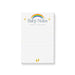 Personalized lined baby notepad with colorful rainbow, blue and gray raindrops, yellow stars, baby footprints, Baby Notes heading and custom name
