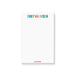 Personalized white notepad with a name in colorful rainbow lettering and blank space for writing.