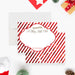 Personalized Christmas note card with red and white candy cane stripes, A Merry Little Note wording and blank writing area-front-back
