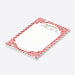 Personalized Christmas notepad with red and white candy cane stripes, A Merry Little List heading and lined writing space-side