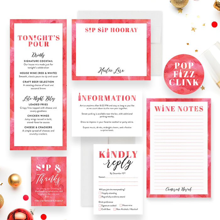 Personalized New Year’s Eve Party Invitation in Red Watercolor