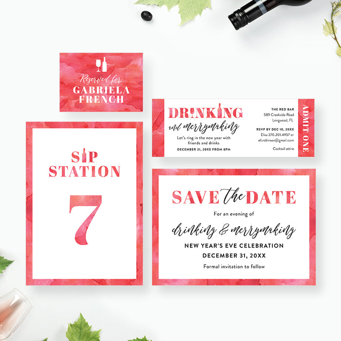 Personalized New Year’s Eve Party Invitation in Red Watercolor