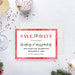 Personalized New Year's Eve save the date card with red watercolor border, drinking and merrymaking, event date, and invitation to follow wording-front