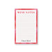 Personalized wine notes notepad with red watercolor border, lined writing space, Wine Notes heading, wine bottles, and custom name 