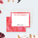 Personalized Sip Sip Hooray note card with red watercolor border, blank writing area and personalized name at the bottom-front-back