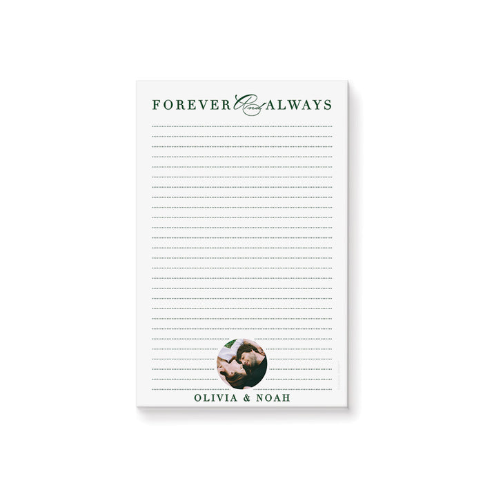 Personalized couples notepad with photo and “Forever and Always” design