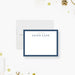 personalized retirement thank you card with navy blue border, custom name, classic lettering, and blank message space-front
