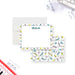 Personalized Retro Memphis Note Cards. Front and matching colorful geometric Memphis pattern shown with a white envelope.