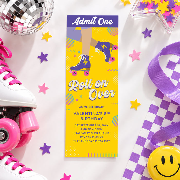 Personalized Roller Skate Birthday Ticket Invitation