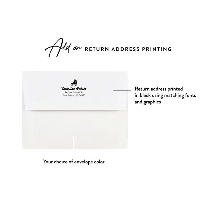 Example of optional return address printing in black ink on a white envelope flap, with the reverse side of the envelope shown below.