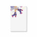 Personalized roller skate notepad with custom name, purple skates, pink wheels, and colorful retro details
