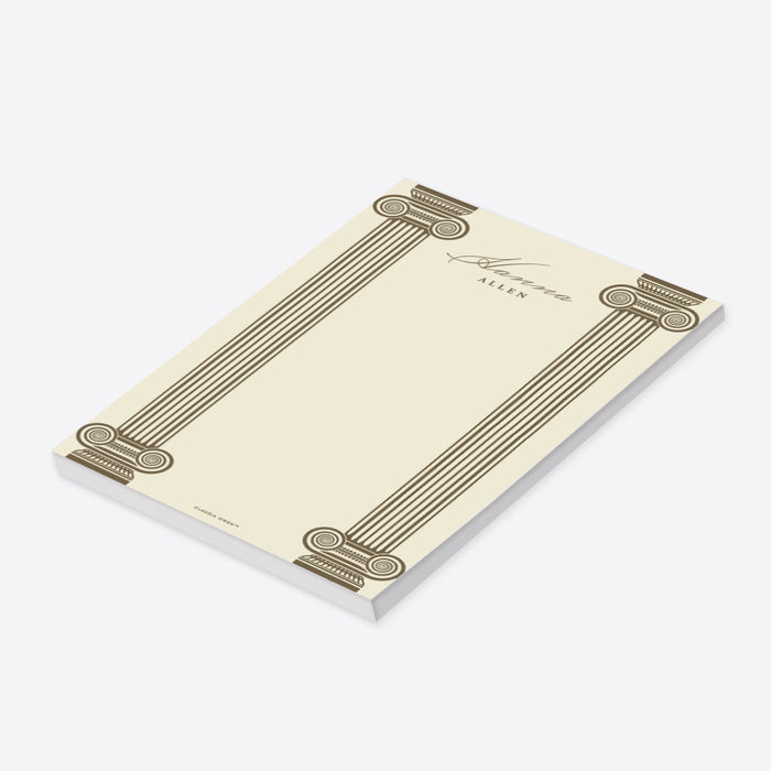 Personalized Roman notepad featuring illustrated classical Greek columns.-side