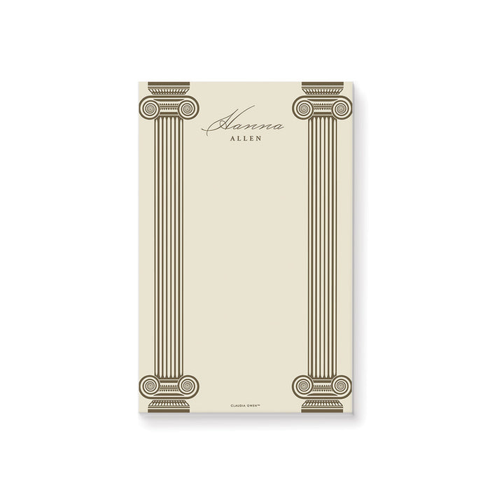 Personalized Roman notepad featuring illustrated classical Greek columns.