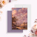 Personalized romantic wedding invitation with vintage oil-painting-style landscape, glowing pink clouds, custom couple’s names and event details-front-back