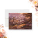 Personalized romantic wedding save the date card with vintage oil-painting-style landscape, custom couple’s names, wedding date and location-front