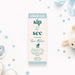 Personalized blue and cream Sip and See ticket invitation with Admit One header, baby name, baby stroller illustration, event details and RSVP