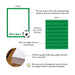 Specifications graphic showing the front and back of personalized soccer ball note cards for kids, A2 size 5.5 × 4.25 inches and matte cardstock.
