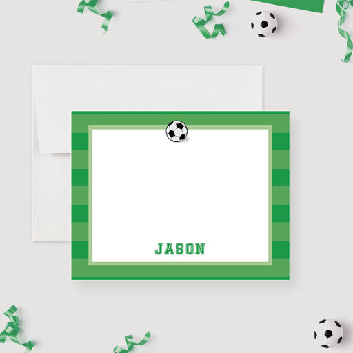 Personalized soccer note card for kids with green border