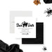 Personalized Halloween party save the date card with black cat illustration, yellow eyes, purr-fectly spooky wording and October 31 event date-front-back